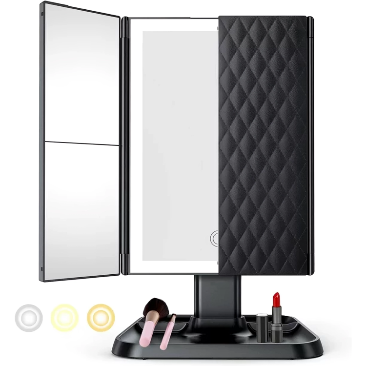 Opvouwbare LED-spiegel met 3 panelen voor nauwkeurige make-up