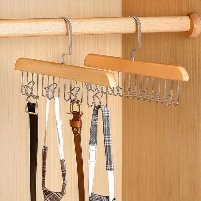 Wooden multi-hook hanger for elegant storage 