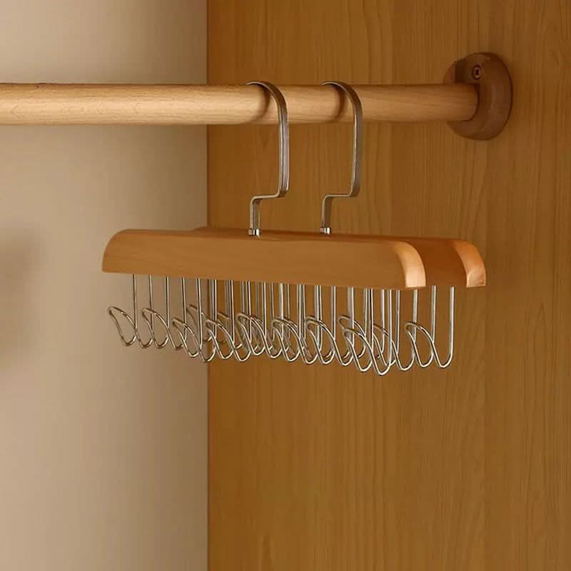Houten multi-haak hanger voor een elegante opslag 