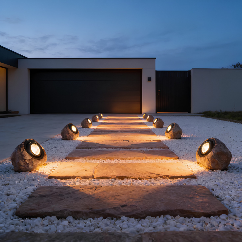 Lampe solaire extérieure – éclairage style pierre naturel