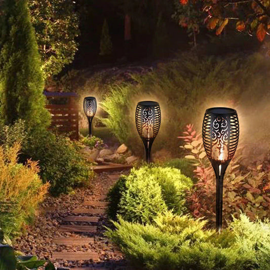 Tocha solar LED – Chama realista sem fogo 