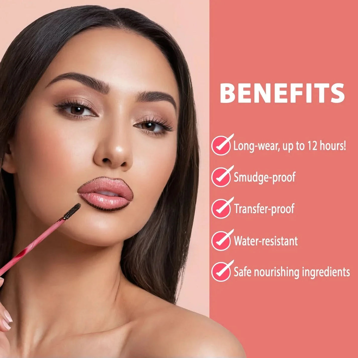 Perfectly shaped lips, untouched for 12 hours 